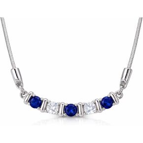 Sapphire and Moissanite Bar Necklace for Women, Lab-Grown Blue Sapphire and Moissanite Snake Bone Chain in Rhodium Plated 925 Sterling Silver, Anniversary Engagement Gift, September Birthstone Jewelry for Her in Kuwait