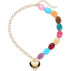 Elegance 11 designs Chunky Heart Necklace for Women, Colorful Acrylic Beaded Statement Puff Heart Necklace, Cute Boho Y2K Choker Necklace for Gift Jewelry in Kuwait