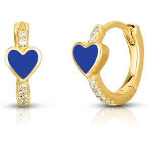 Enamel Heart Huggie Hoop Earrings with Cubic Zirconia Silver Small Hinged Hoops for Women in Kuwait
