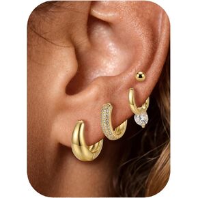 DEWEN 14K Gold Plated Hoop Huggie Earrings Set for Women – Hypoallergenic Lightweight Multiple Piercing Earrings, Non-Tarnish Gold Hoops & Studs for Sensitive Ears in Saudi Arabia