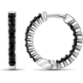 JEWELEXCESS Black Diamond Earrings Women – 1-Carat Black Diamonds Sterling Silver Hoop Earrings Small – Hypoallergenic Hoop Earrings – Small Hoop Earrings Diamond Hoops – Black Hoop Earrings for Women in Kuwait
