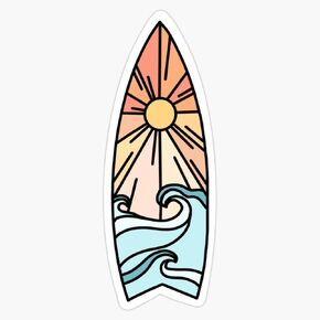 Sunset Wave Surfboard Vinyl Sticker Waterproof Decal Laptop Wall Window Bumper Sticker 5" in Kuwait