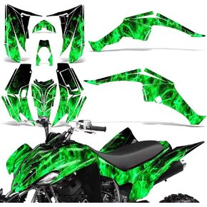 ATV Graphics kit Sticker Decal Compatible with Yamaha Raptor 350 2004-2014 - Flames Green in Kuwait