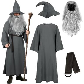 Adult Wizard Costume Set 5-Piece Gray Sorcerer Outfit for Halloween Costumes Cosplay in Kuwait