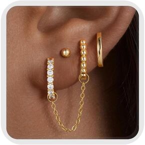 M MOOHAM Huggie Hoop Earrings Stacks for Women, Hypoallergenic 14K Gold Plated Dangle Earrings for Sensitive Ears, Drop Chain Earring Helix Hoop Earring Cartilage Stacks Conch Piercing Jewelry Gift in Kuwait