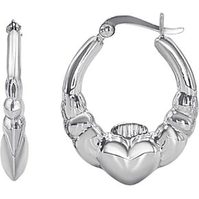 Silverly 925 Sterling Silver Claddagh Creole Hoop Earrings 30mm - Traditional Celtic Earrings in Solid Silver - Classic Large Tapered Chunky Creole Hoops - Timeless Jewelry for Women in Kuwait