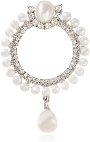 Elegant CZ Cubic Zirconia Round White Simulated Pearl Circle Brooch Pin for Women Wedding in Kuwait