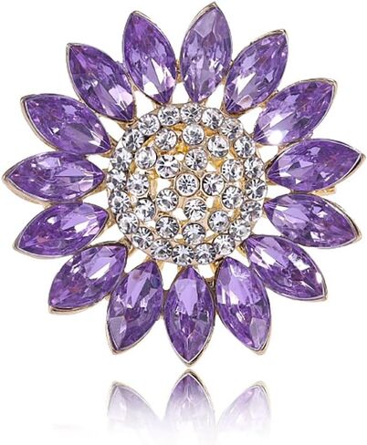 Rheinstone Sunflower Brooch Pin Gold Purple Crystal Sunflower Brooch Lapel Pins Sparkling Zircon Crystal Flower Brooch Clothes Cowboy Hat Bag Dress Jewelry for Women in Kuwait