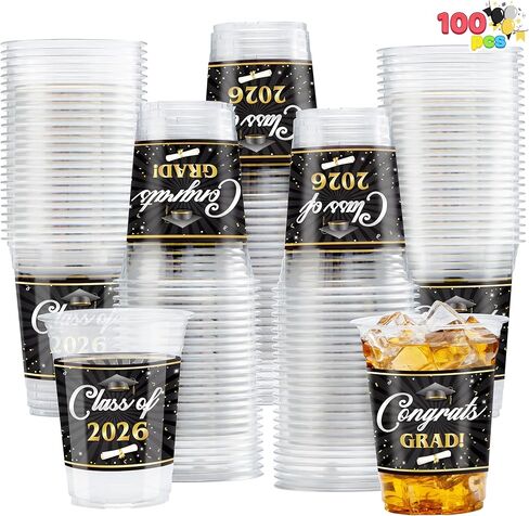 Joyin 100 PCS 16oz حفل التخرج من الكؤوس البلاستيكية (RED) ، CRARG يمكن التخلص من الكؤوس للصف من 2025 خريجي ، أكواب الحيوانات الأليفة الجزء الأكبر لعام 2025 مدرسة ثانوية تخرج تخرج الحفلات. in Kuwait