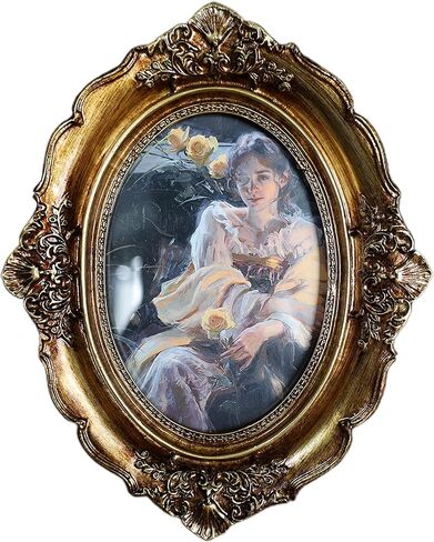 إطار صورة بيضاوي عتيق، إطارات صور للطاولة مقاس 3.5 × 5 لديكور المنزل، إطار من الراتنج المتعثر مع واجهة زجاجية (ذهبي) in Kuwait