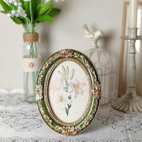 Vintage Picture Frames 5x7 Oval Green Antique Ornate Picture Frames with Embossed Flower,Tabletop and Wall Mount,Glass Front,Retro Victorian Home Decor,Photo Gallery Wall Decor in Saudi Arabia