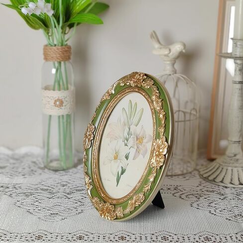 Vintage Picture Frames 5x7 Oval Green Antique Ornate Picture Frames with Embossed Flower,Tabletop and Wall Mount,Glass Front,Retro Victorian Home Decor,Photo Gallery Wall Decor in Saudi Arabia
