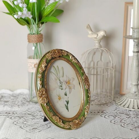 Vintage Picture Frames 5x7 Oval Green Antique Ornate Picture Frames with Embossed Flower,Tabletop and Wall Mount,Glass Front,Retro Victorian Home Decor,Photo Gallery Wall Decor in Saudi Arabia