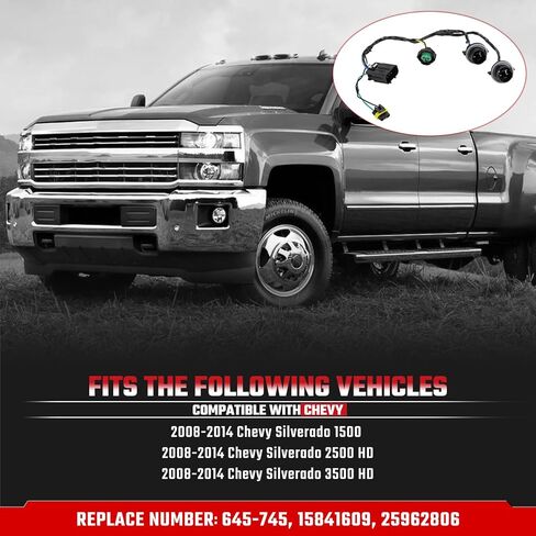 Headlight Wiring Harness, Head Light Wire Harness Compatible with 2008 2009 2010 2011 2012 2013 2014 Chevrolet Silverado 1500 2500HD 3500HD 645-745 645745 15841609 25962806 in Kuwait