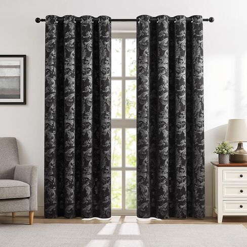 Black Blackout Curtains for Bedroom Silver Foil Geometric Printed Window Panels for Living Room, Room Darkening Thermal Insulated Decoration Privacy Grommet Top Drapes for Studio, 52"x63", 2Pcs in Kuwait