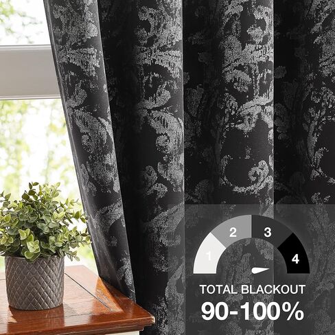 Black Blackout Curtains for Bedroom Silver Foil Geometric Printed Window Panels for Living Room, Room Darkening Thermal Insulated Decoration Privacy Grommet Top Drapes for Studio, 52"x63", 2Pcs in Kuwait