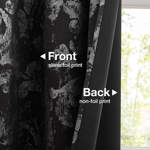 Black Blackout Curtains for Bedroom Silver Foil Geometric Printed Window Panels for Living Room, Room Darkening Thermal Insulated Decoration Privacy Grommet Top Drapes for Studio, 52"x63", 2Pcs in Kuwait