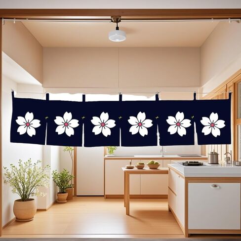 Noren (Japanese Curtain) Sakura Pattern Doorway Short Curtain for Japanese Sushi Bar Decoration 40×90CM,Blue in Kuwait