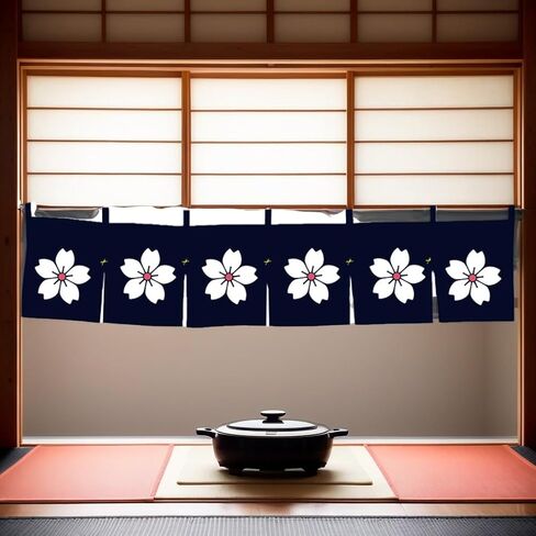 Noren (Japanese Curtain) Sakura Pattern Doorway Short Curtain for Japanese Sushi Bar Decoration 40×90CM,Blue in Kuwait
