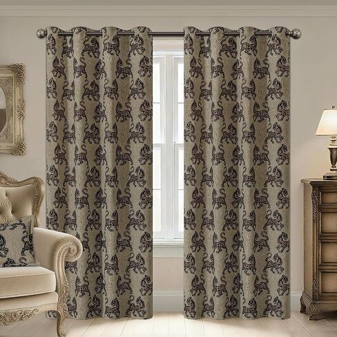 Luxury Leopard Print Curtains for Living Room, Chic Wild Animal Chenille Jacquard Blackout Window Curtains with Tiebacks, Grommet Lined Black Gold Curtain for Bedroom(2 Panels, 52"x 84") in Saudi Arabia