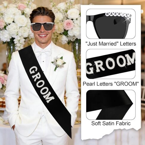 Just Married Decorations Bride and Groom Sunglasses and Sash Set, Wedding Day Accessories, Bachelorette Party Favors in Saudi Arabia
