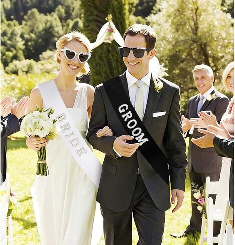 Just Married Decorations Bride and Groom Sunglasses and Sash Set, Wedding Day Accessories, Bachelorette Party Favors in Saudi Arabia