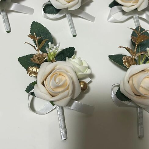 6PCS White Boutonniere for Men, Ivory Boutonniere Pins for Men Groomsmen Guest Boutonniere, Artificial Flowers for Wedding Decor Prom Homecoming in Saudi Arabia