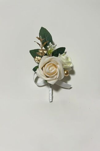6PCS White Boutonniere for Men, Ivory Boutonniere Pins for Men Groomsmen Guest Boutonniere, Artificial Flowers for Wedding Decor Prom Homecoming in Saudi Arabia