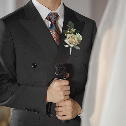 6PCS White Boutonniere for Men, Ivory Boutonniere Pins for Men Groomsmen Guest Boutonniere, Artificial Flowers for Wedding Decor Prom Homecoming in Saudi Arabia