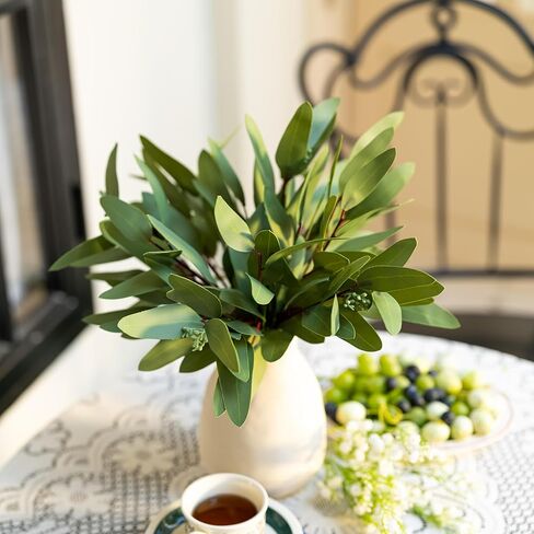 15 قطعة من سيقان الأوكالبتوس الصناعية - خضرة صناعية ذات ملمس حقيقي مع فروع البذور والأوراق، شجرة زيتية بطول 14.5 بوصة للمزهرية، ترتيبات الزهور DIY، باقات الزفاف، ديكور المنزل، القطع المركزية in Kuwait