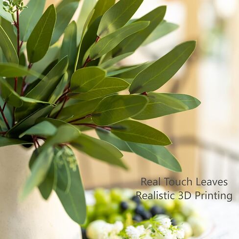 15 قطعة من سيقان الأوكالبتوس الصناعية - خضرة صناعية ذات ملمس حقيقي مع فروع البذور والأوراق، شجرة زيتية بطول 14.5 بوصة للمزهرية، ترتيبات الزهور DIY، باقات الزفاف، ديكور المنزل، القطع المركزية in Kuwait