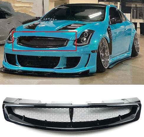 Front Bumper Grille Grill Compatible with For Infiniti G35 2DR Coupe 2003-2007 JDM Sport Style Front Hood Mesh Grille (Glossy Black) in Kuwait