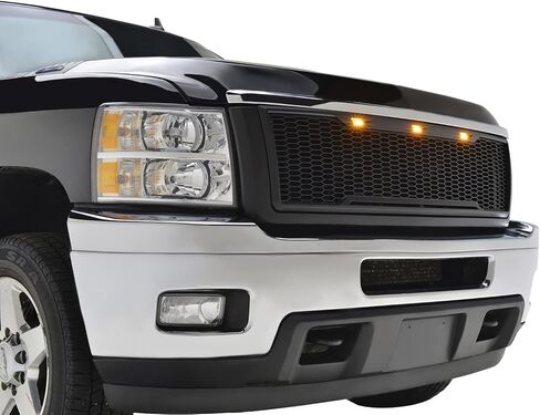 Replacement ABS Upper Grille - Matte Black - with Amber LED Lights Fit for 11-14 Silverado 2500/3500 Heavy Duty in Saudi Arabia
