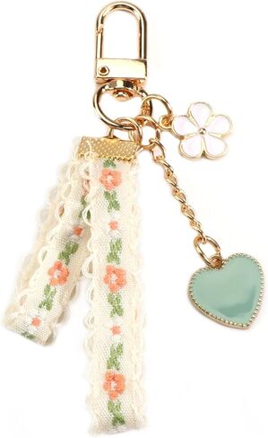 سلسلة المفاتيح زهرة، سلسلة المفاتيح الدانتيل الأزهار مع قلادة القلب الأخضر، هدية سلسلة مفتاح زهرة للنساء in Kuwait