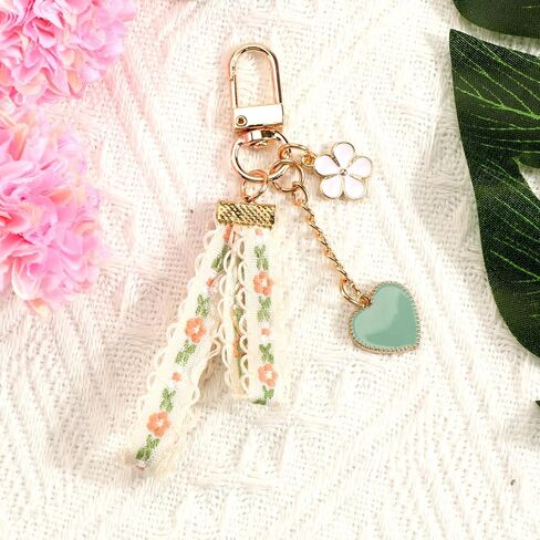 سلسلة المفاتيح زهرة، سلسلة المفاتيح الدانتيل الأزهار مع قلادة القلب الأخضر، هدية سلسلة مفتاح زهرة للنساء in Kuwait
