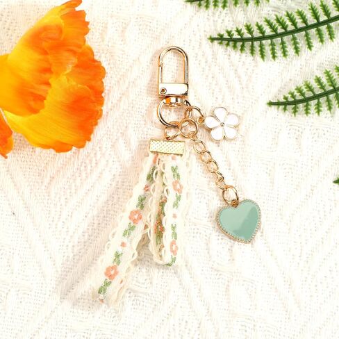 سلسلة المفاتيح زهرة، سلسلة المفاتيح الدانتيل الأزهار مع قلادة القلب الأخضر، هدية سلسلة مفتاح زهرة للنساء in Kuwait