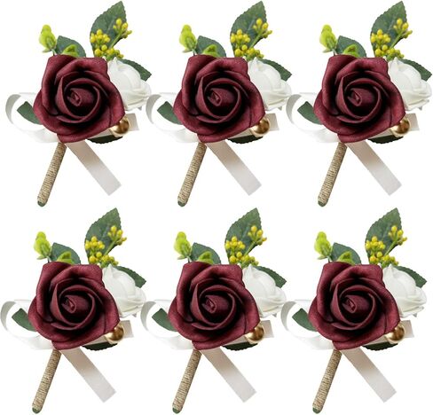 6PCS White Boutonniere for Men, Ivory Boutonniere Pins for Men Groomsmen Guest Boutonniere, Artificial Flowers for Wedding Decor Prom Homecoming in Saudi Arabia