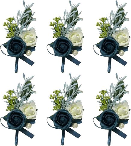 6PCS White Boutonniere for Men, Ivory Boutonniere Pins for Men Groomsmen Guest Boutonniere, Artificial Flowers for Wedding Decor Prom Homecoming in Saudi Arabia