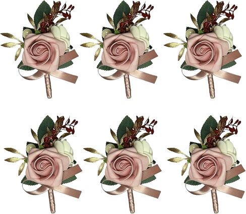 6PCS White Boutonniere for Men, Ivory Boutonniere Pins for Men Groomsmen Guest Boutonniere, Artificial Flowers for Wedding Decor Prom Homecoming in Saudi Arabia