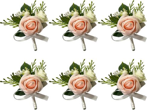 6PCS White Boutonniere for Men, Ivory Boutonniere Pins for Men Groomsmen Guest Boutonniere, Artificial Flowers for Wedding Decor Prom Homecoming in Saudi Arabia