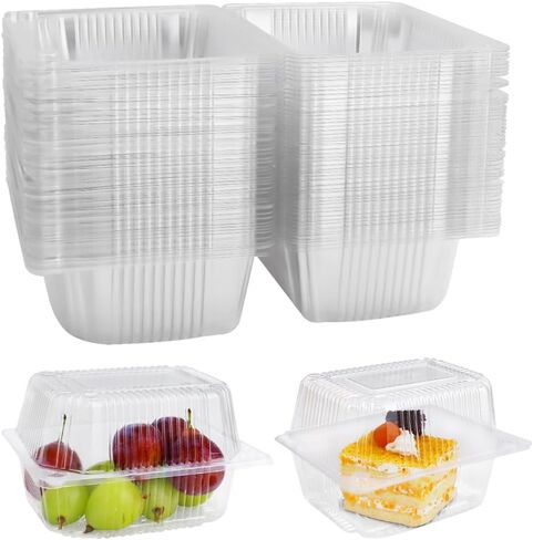 FHDUSRYO 60Pcs Clear Plastic Food Square Boxes, 14 x 10.5cm Clamshell Cake Slice Boxes with Lids, Reusable Single Hinged Dessert Cheesecake Containers for Cake Portions Salads Hamburger Sandwiches in Kuwait
