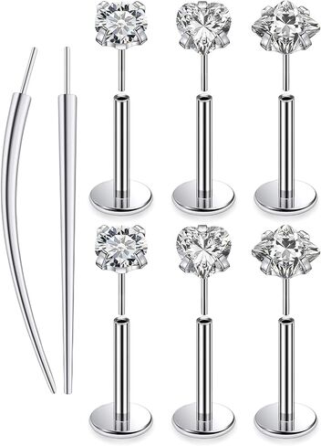 Oufksiyy F136 تيتانيوم 20 جرام 18 جرام 16 جرام حلقات الأنف ترصيع بدون خيط أقراط خلفية مسطحة جراحية زرع الشفاه الصف ميدوسا لابريت مسمار ثقب المجوهرات 6 مم 8 مم 10 مم مسمار الأنف المسطح لدغات الأفعى in Kuwait