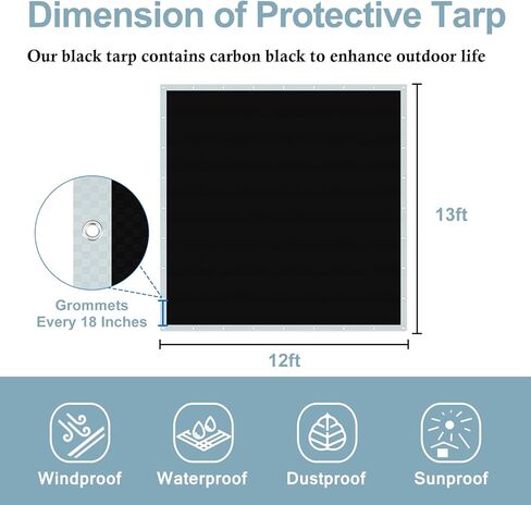 UCINNOVATE 12x13 Ft White/Black Tarp Heavy Duty Waterproof, 10 Mil Durable UV Resistnat Windproof Protective Tarp Cover for Shed Canopy Frame Shelter in Saudi Arabia