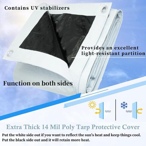 UCINNOVATE 12x13 Ft White/Black Tarp Heavy Duty Waterproof, 10 Mil Durable UV Resistnat Windproof Protective Tarp Cover for Shed Canopy Frame Shelter in Saudi Arabia