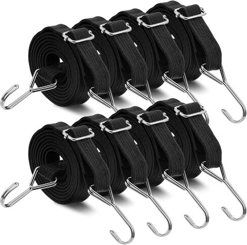 8 Pcs Adjustable Flat Bungee Cords with Hooks, 78" Long Flat Heavy Duty Latex Straps with Length Adjustment Metal Buckle, for Outdoor, Camping, Tarps, Bike Rack, Truck, Moving Heavy Duty Cargo (Black) in Kuwait