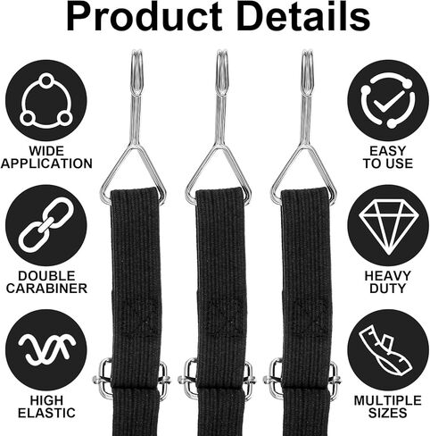 8 Pcs Adjustable Flat Bungee Cords with Hooks, 78" Long Flat Heavy Duty Latex Straps with Length Adjustment Metal Buckle, for Outdoor, Camping, Tarps, Bike Rack, Truck, Moving Heavy Duty Cargo (Black) in Kuwait