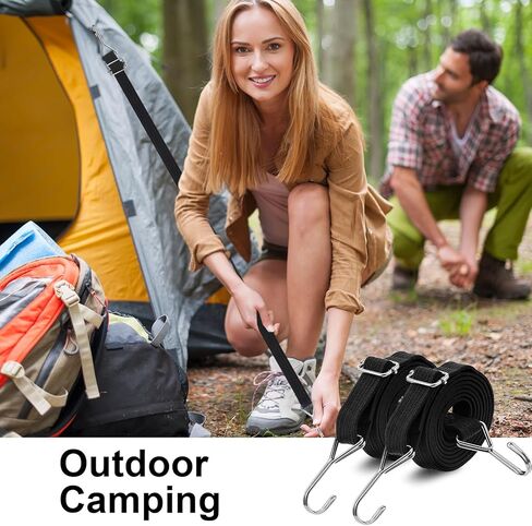 8 Pcs Adjustable Flat Bungee Cords with Hooks, 78" Long Flat Heavy Duty Latex Straps with Length Adjustment Metal Buckle, for Outdoor, Camping, Tarps, Bike Rack, Truck, Moving Heavy Duty Cargo (Black) in Kuwait