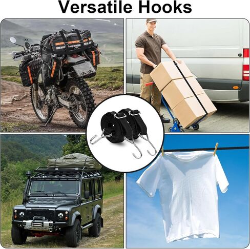 8 Pcs Adjustable Flat Bungee Cords with Hooks, 78" Long Flat Heavy Duty Latex Straps with Length Adjustment Metal Buckle, for Outdoor, Camping, Tarps, Bike Rack, Truck, Moving Heavy Duty Cargo (Black) in Kuwait