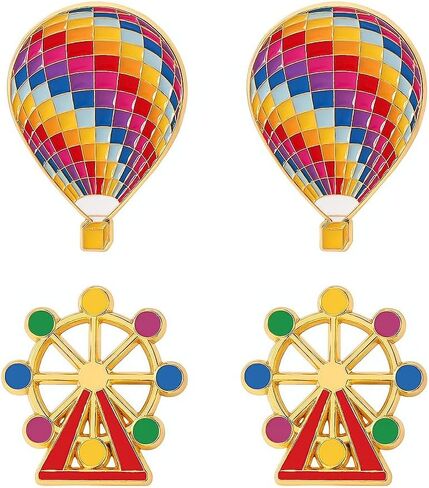 4Pcs Adorable Enamel Hot Air Balloon & Ferris Wheel Brooch Pin for Women in Saudi Arabia