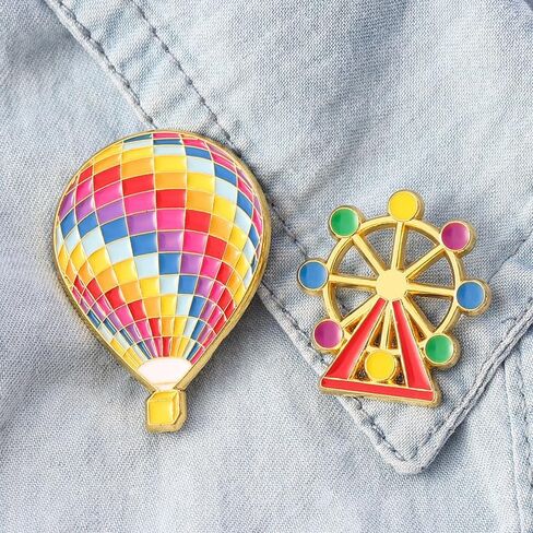 4Pcs Adorable Enamel Hot Air Balloon & Ferris Wheel Brooch Pin for Women in Saudi Arabia